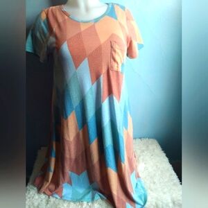 NWOT Lularoe woman's sz XS blue and orange diamond pattern dress